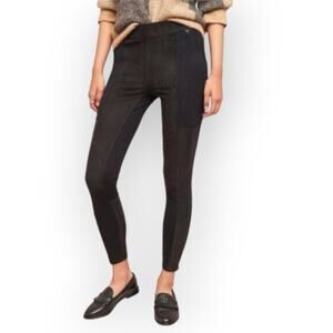 Anthropologie Faux Leather Suede Legging SIZE 27 Black Ankle Zip Skinny Pants